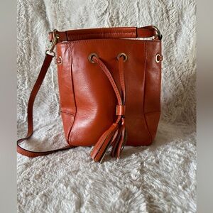 Elegant “Divina Firenze” orange Leather Bucket Bag